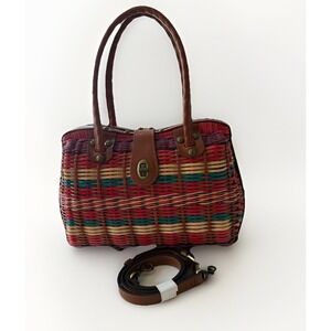 Patricia Nash Spring Wicker Multi Stripe Lucena Satchel Shoulder Bag Excellent